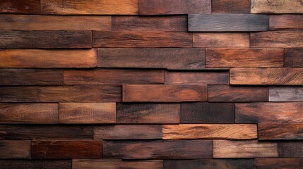 Fototapeta premium A beautifully textured rustic wooden wall showcases a variety of brown tones, perfect for creating a warm and inviting atmosphere in any space or design.