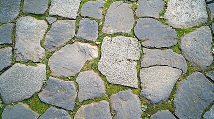 Obraz premium Weathered stone surface with cracks and moss plant composition background