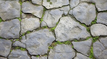 Obraz premium Weathered stone surface with cracks and moss plant composition background