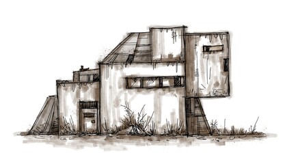Architecture sketch of building, hand drawn architectectural sketch © Cubitron