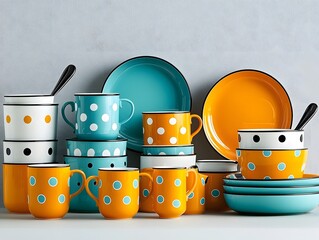 Colorful carnival style dinnerware glassware and serving pieces brimming with vivid tones playful graphics and a sense of joyful for hosting lively and memorable parties