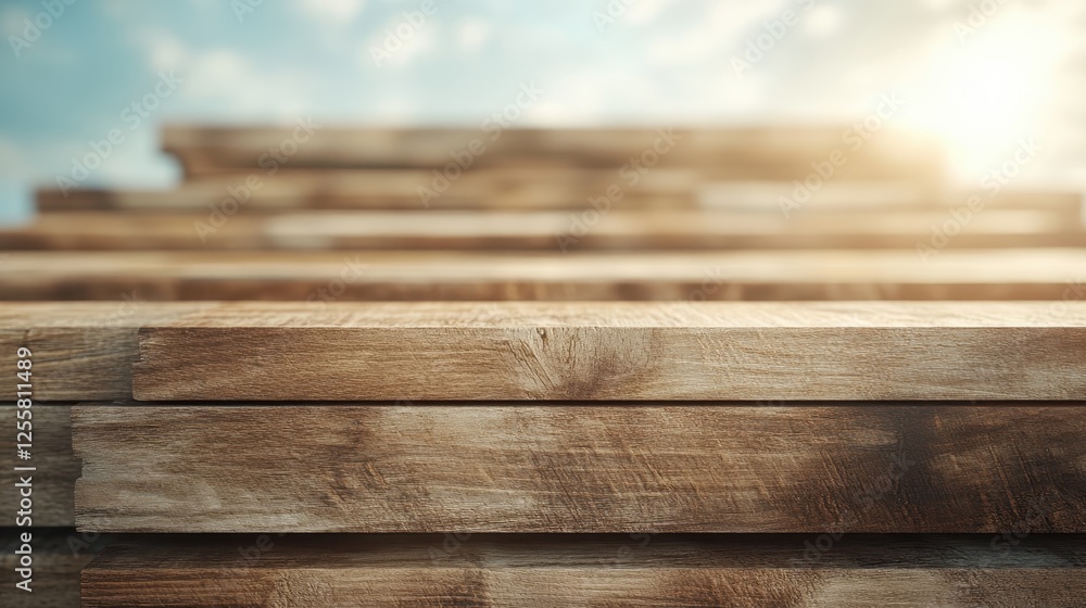 Poster these layered wooden boards bask in glowing sunlight, presenting a clean and elegant design that cap