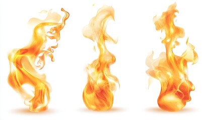 Realistic fire flames, isolated on white background, for visual effects