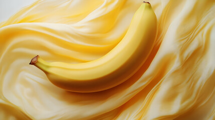 Photo, Ripe Banana on Gold Silk Fabric Background