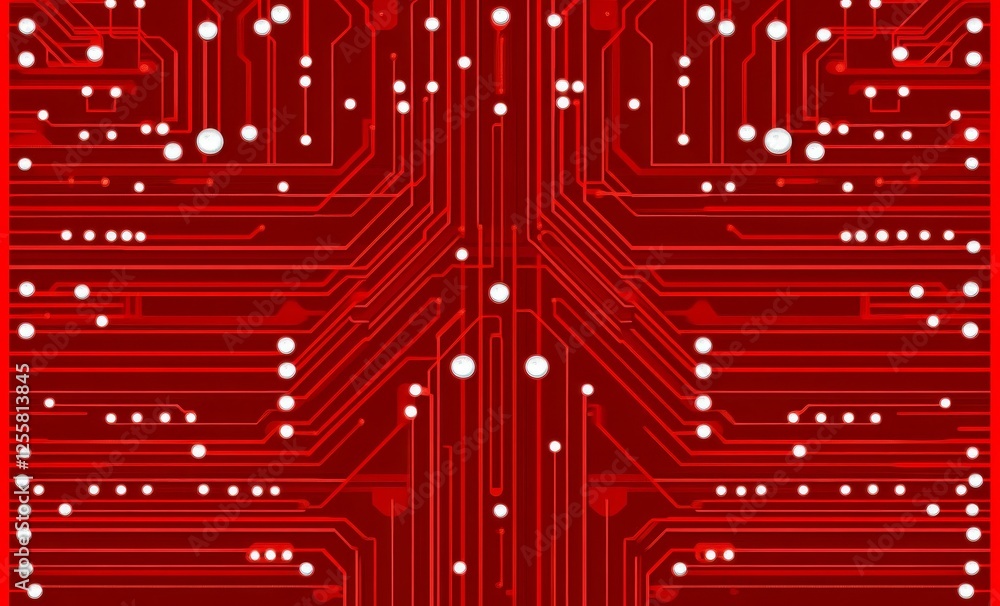 Poster red circuit board background for technology or digital design projects