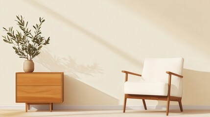 Modern Living Room Decor with Minimalist Chair and Stylish Plant Display