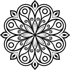 Intricate Black and White Floral Mandala Design Illustration