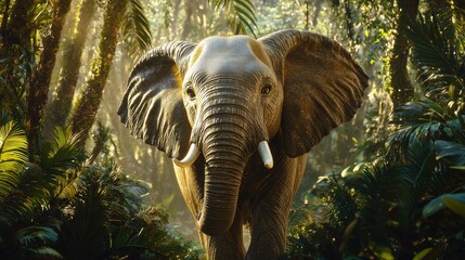 Fototapeta premium Majestic Elephant Emerges from Lush Jungle