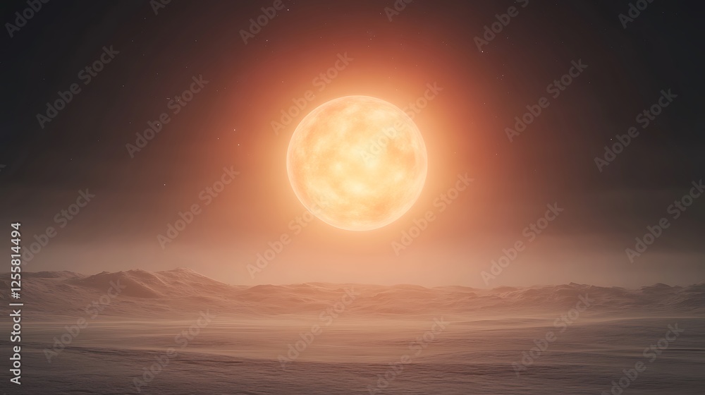 Poster a luminous star glows brightly in a vast, desolate landscape, creating an otherworldly atmosphere.