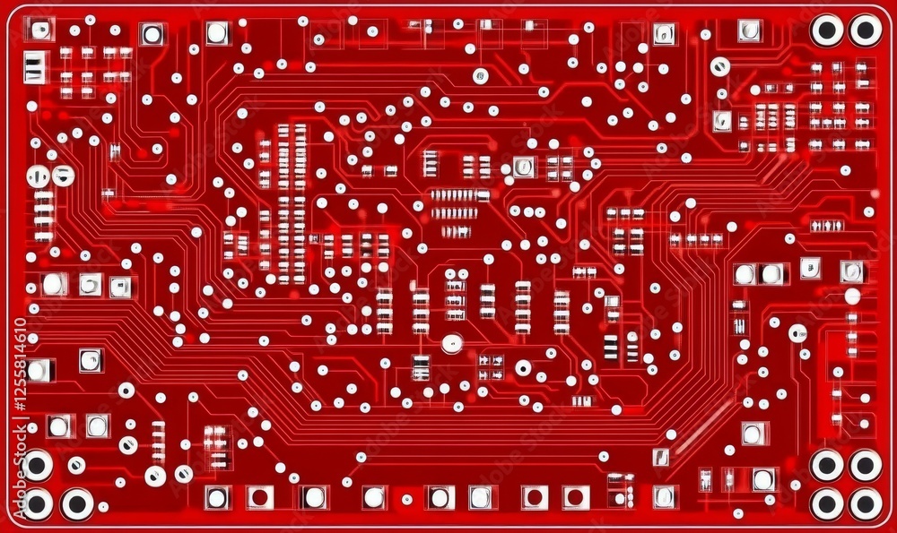 Poster red printed circuit board with intricate design for electronic device