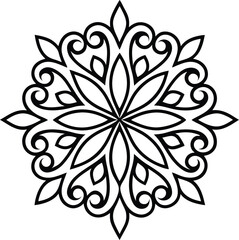 Ornamental Floral Mandala Design Black and White Symmetrical Pattern