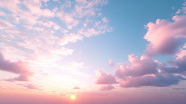 Dreamy pink clouds at sunset in a serene blue sky landscape - Powered by Adobe