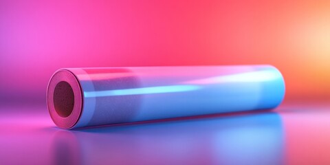 Futuristic Rolled Material: Neon Lights Reflecting on a Cylindrical Object