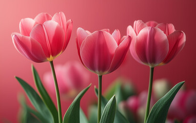 Fototapeta premium Pink tulips on pastel background 