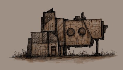 Architecture sketch of building, hand drawn architectectural sketch