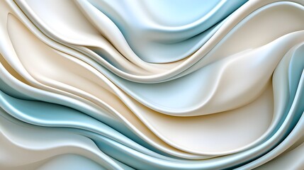 Obraz premium Soft Waves of Fabric in Gentle Blue and Cream Tones Captured Close-Up