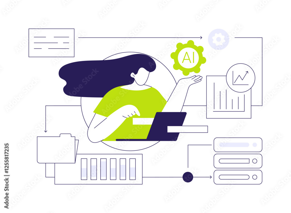 Poster ai-optimized data management solutions abstract concept vector illustration.