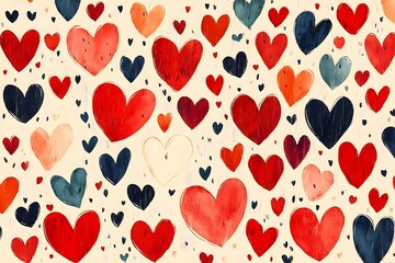 Charming Hand-Drawn Heart Pattern on Light Beige Background