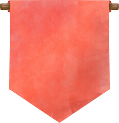 Red Hanging Banner Watercolor Illustration Clipart