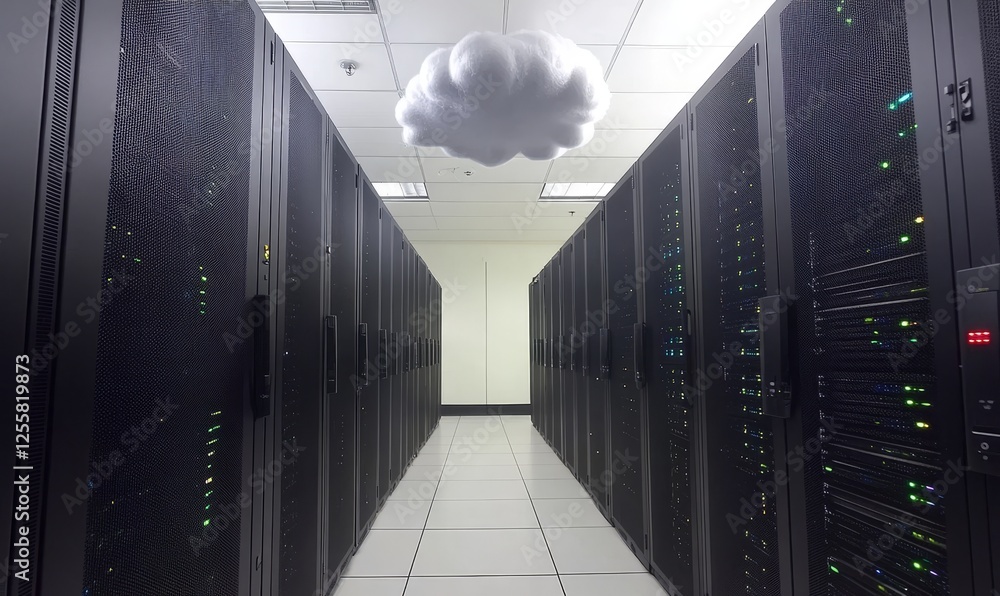 Poster server room with cloud computing concept