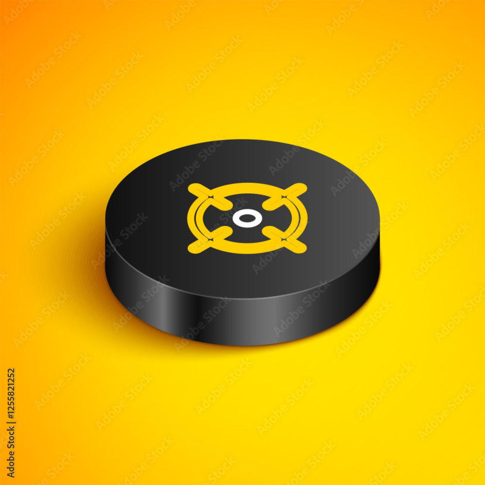 Poster isometric line target sport icon isolated on yellow background. clean target with numbers for shooti