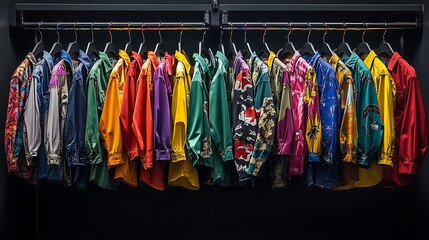 Vibrant Colorful Shirts Hanging in a Modern Closet AI Generated