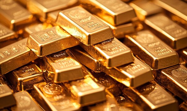 Stacked gold bars glistening under warm light, ideal for finance or investment concepts