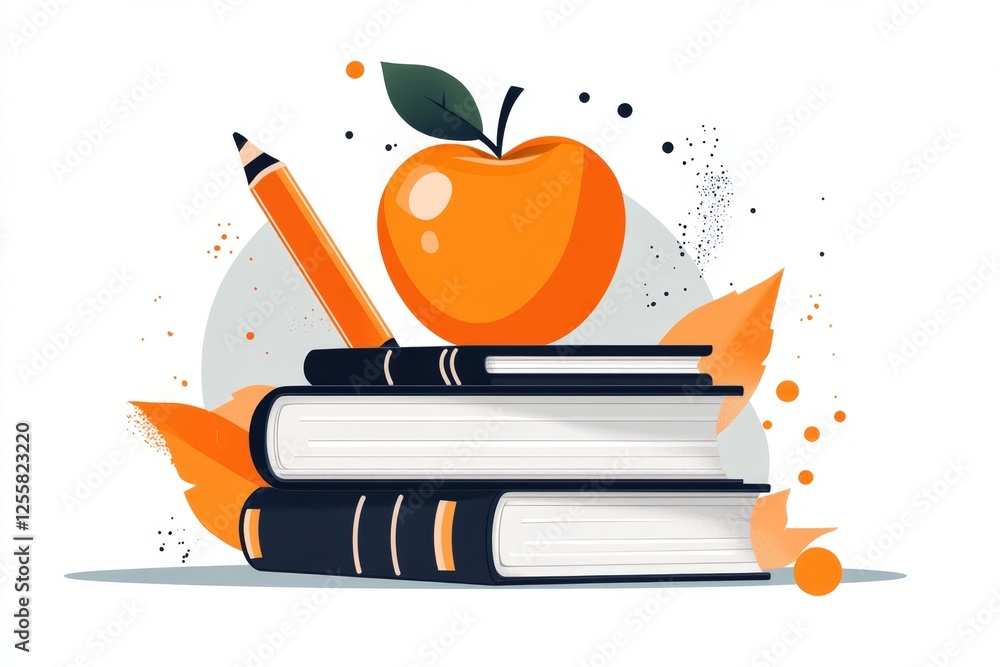 Aufkleber a simple, clean icon of a stack of books with an apple on top, symbolizing faculty knowledge