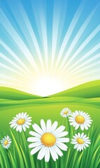 Fototapeta premium Sunny meadow with daisies and rolling hills