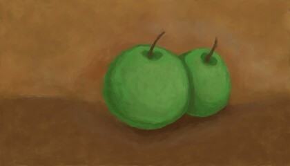 Two green apples. Painted on a tablet.