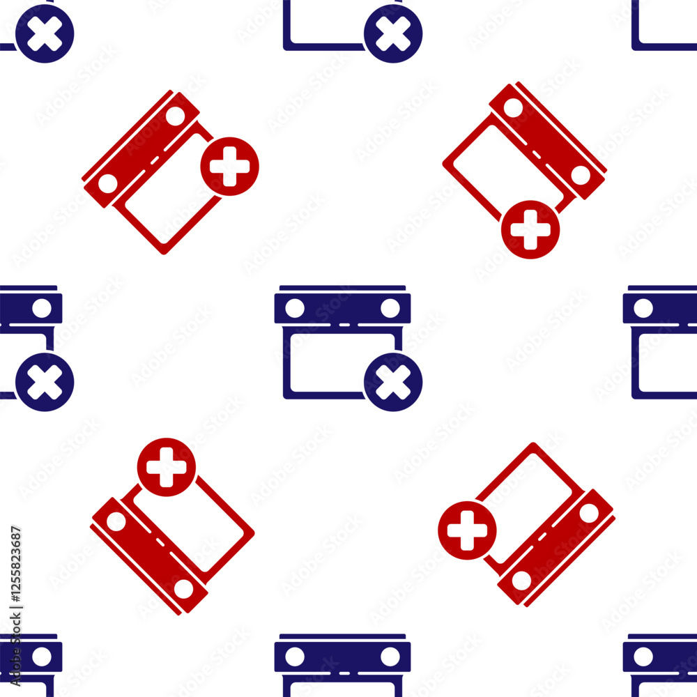 Poster blue and red calendar date delete icon isolated seamless pattern on white background. event reminder