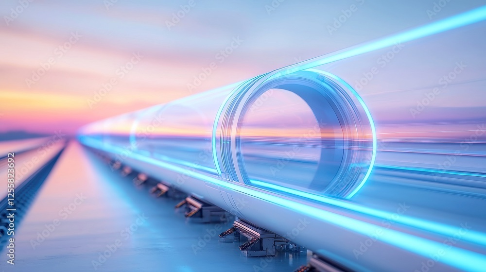 Poster futuristic hyperloop system, a sleek, renewable-powered transportation solution designed for zero-ca