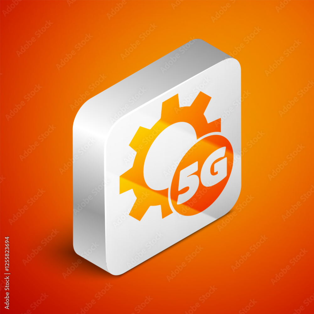 Poster isometric setting 5g new wireless internet wifi connection icon isolated on orange background. globa