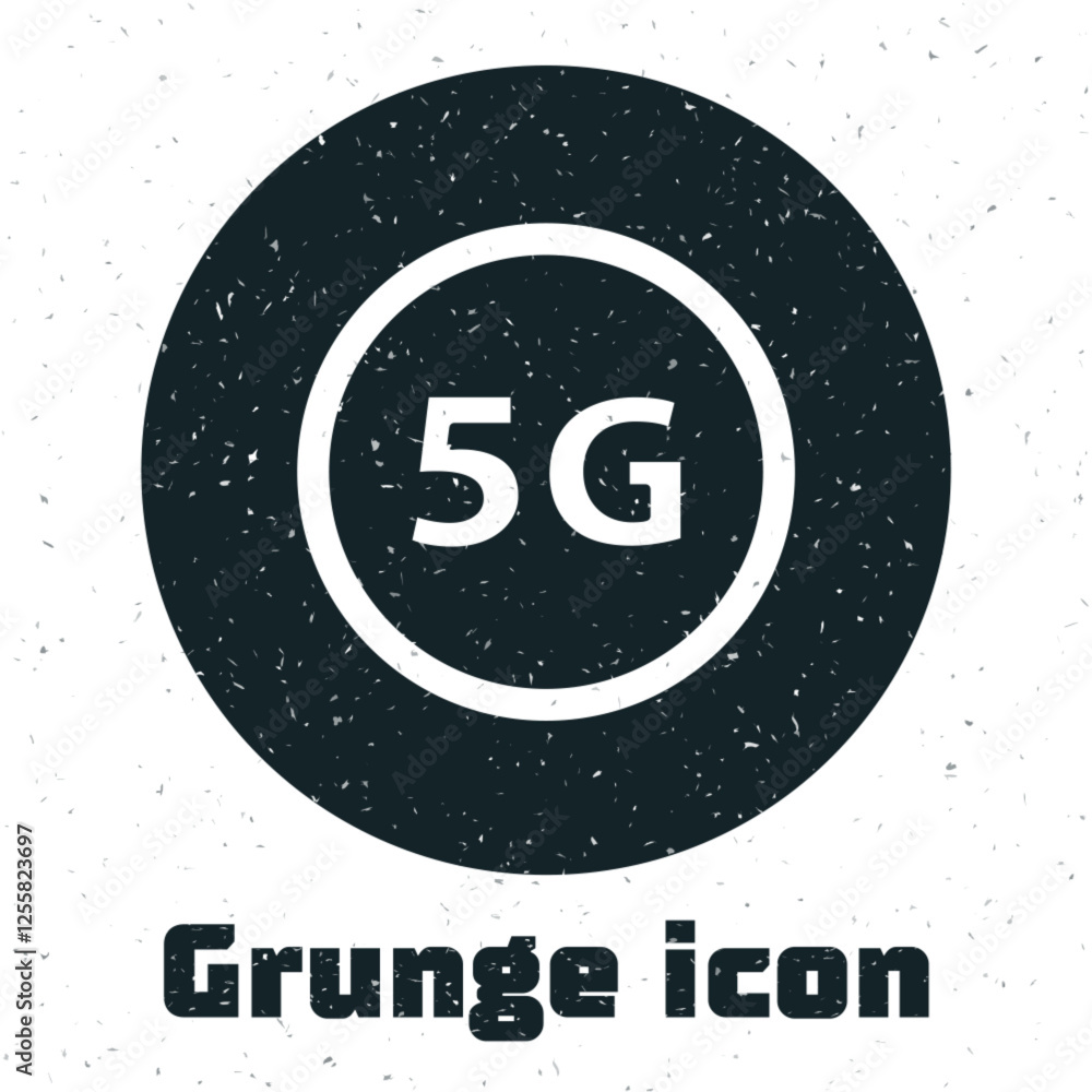 Poster grunge 5g new wireless internet wifi connection icon isolated on white background. global network hi