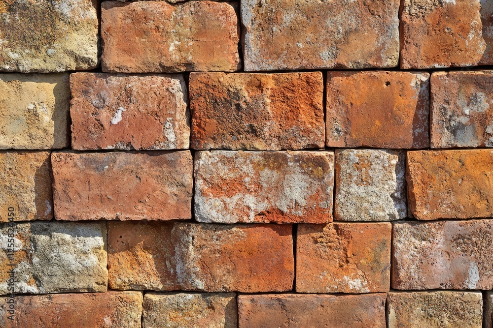 Aufkleber a close-up view of a weathered brick wall, showing variations in color and texture.