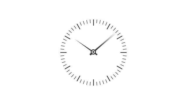 Time on clock is going fast. Black clock icon with moving arrows in 12 hour loop. Stopwatch animation. Alpha channel