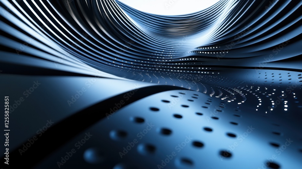 Aufkleber abstract architecture: futuristic metal structure design with perforated panels and subtle lighting