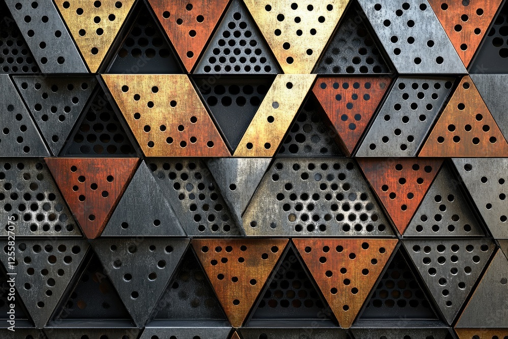 Aufkleber geometric pattern of textured metallic triangles in bronze, copper and grey hues.