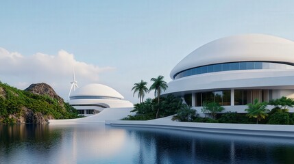 Obraz premium Futuristic Architectural Design with Smooth Curves and Eco-Friendly Features