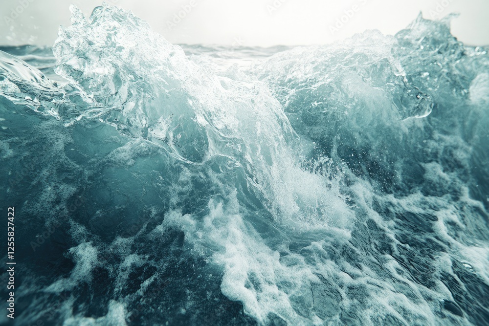 Poster close-up of powerful ocean waves crashing, showcasing texture and movement.