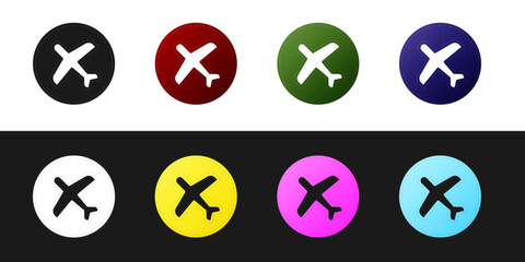 Set Plane icon isolated on black and white background. Flying airplane icon. Airliner sign. Vector