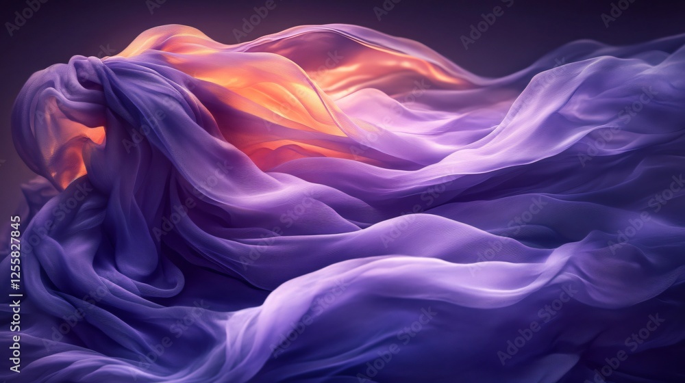 Poster deep purple abstract background with vibrant wave patterns and neon glowing edges