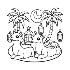 Obraz premium Cute animals in a magical forest for kids to color.