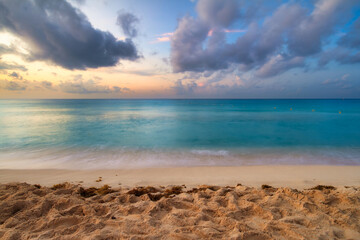 Sunrise on the beach of Playa del Carmen at caribbean sea, Mexico