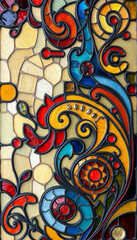 Colorful stained glass window. . Multicolored interior design template. Oil painting