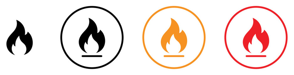 Fire icon set isolated on white background. Flat design. Flame icon sign collections. Vector illustration.