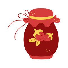 Jar of strawberry jam color. Hand drawn clip art for your project.