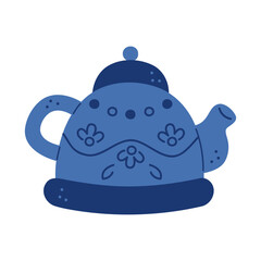 Teapot with a pattern color. Hand drawn clip art for your project.