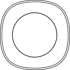 Empty plate outline.
Simple ceramic dish coloring page isolated.
top view.
Transparent background.
