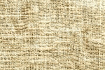 Fototapeta premium Close-up of beige burlap fabric texture showing woven fibers and slight wrinkles.